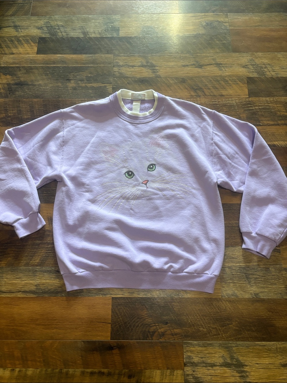 Vintage‎ Morning Sun Purple Cat Kitty Glitter Eyes Whiskers Crewneck Sweatshirt